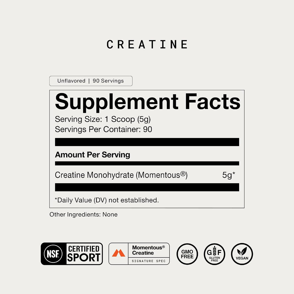 Momentous Creatine Monohydrate Powder, 5g per Serving, Unflavored