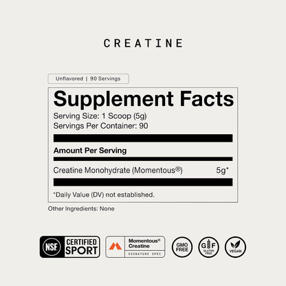 Momentous Creatine Monohydrate Powder, 5g per Serving, Unflavored